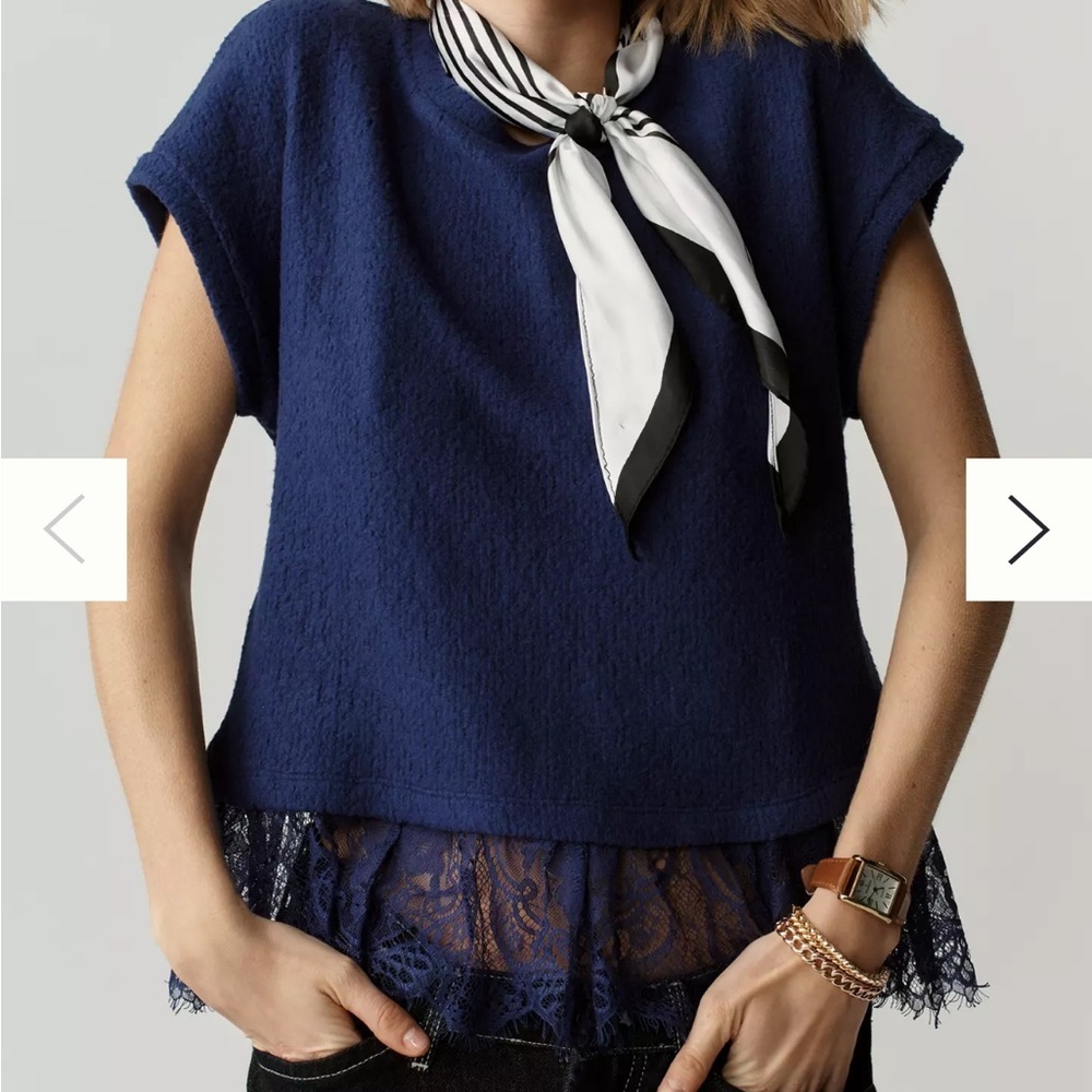 Maeve by Anthropologie Ruffled Lace Tee Beacon Blue Size Small